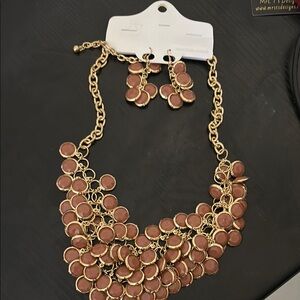 Gold and Brown Statement Necklace and Earring Set